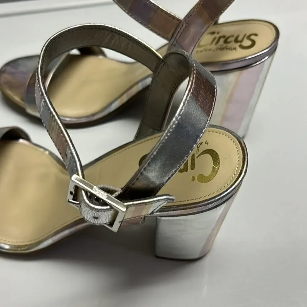 Circus by Sam Edelman Metallic Striped Strappy Adjustable Ankle Block Heels- 7.5